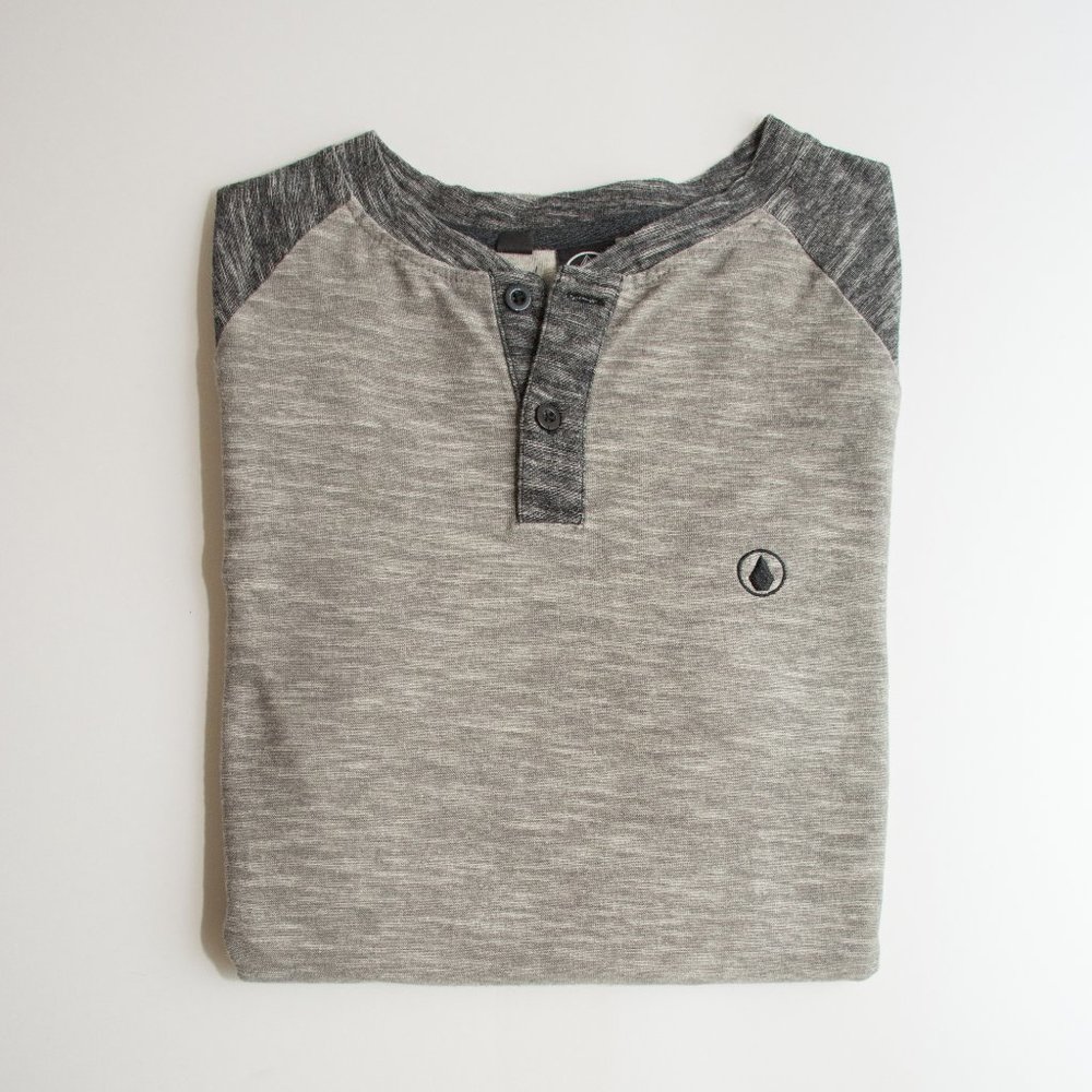 Volcom Gray Henley Long Sleeve Baseball Tee